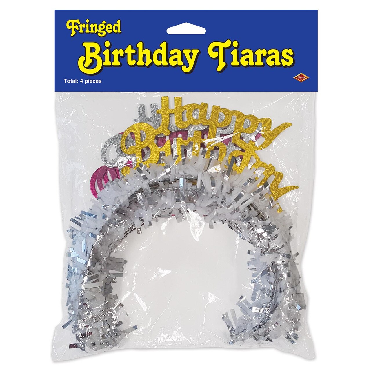 48 Pack Bulk Packaged Happy Birthday Party Tiaras with Fringe